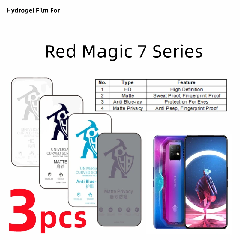 3Pcs Hd Hydrogel Film Per Nubia Red Magic 7 Pro Matte Screen Protector Per Nubia Red Magic 7S Pro Eye Care Anti Spy Protection