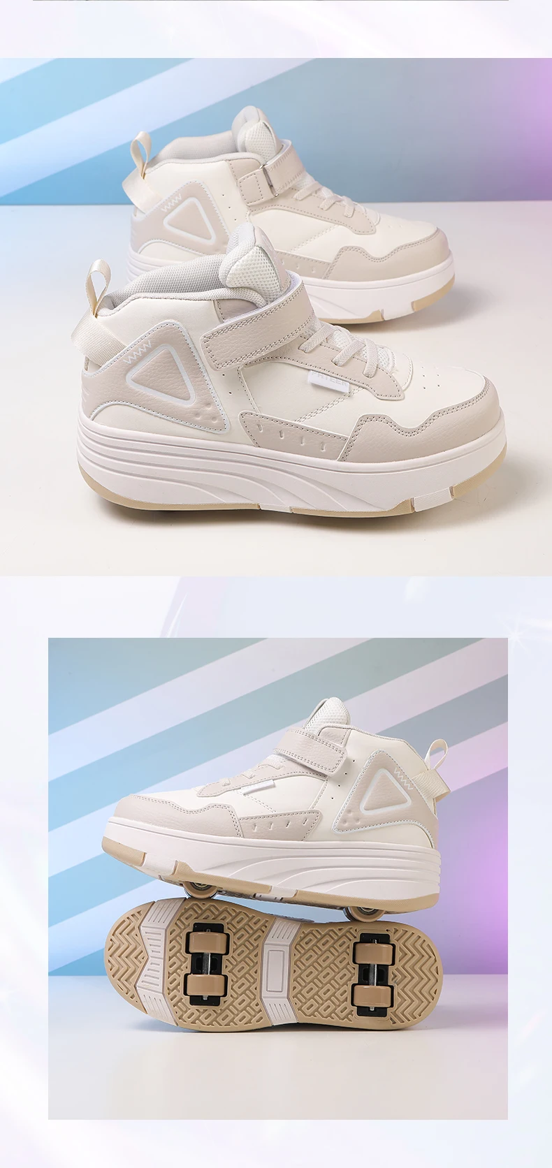 Children Roller Skates - Kids 4 Wheel Shoes With TPR Outsole & Hook And Loop Closure