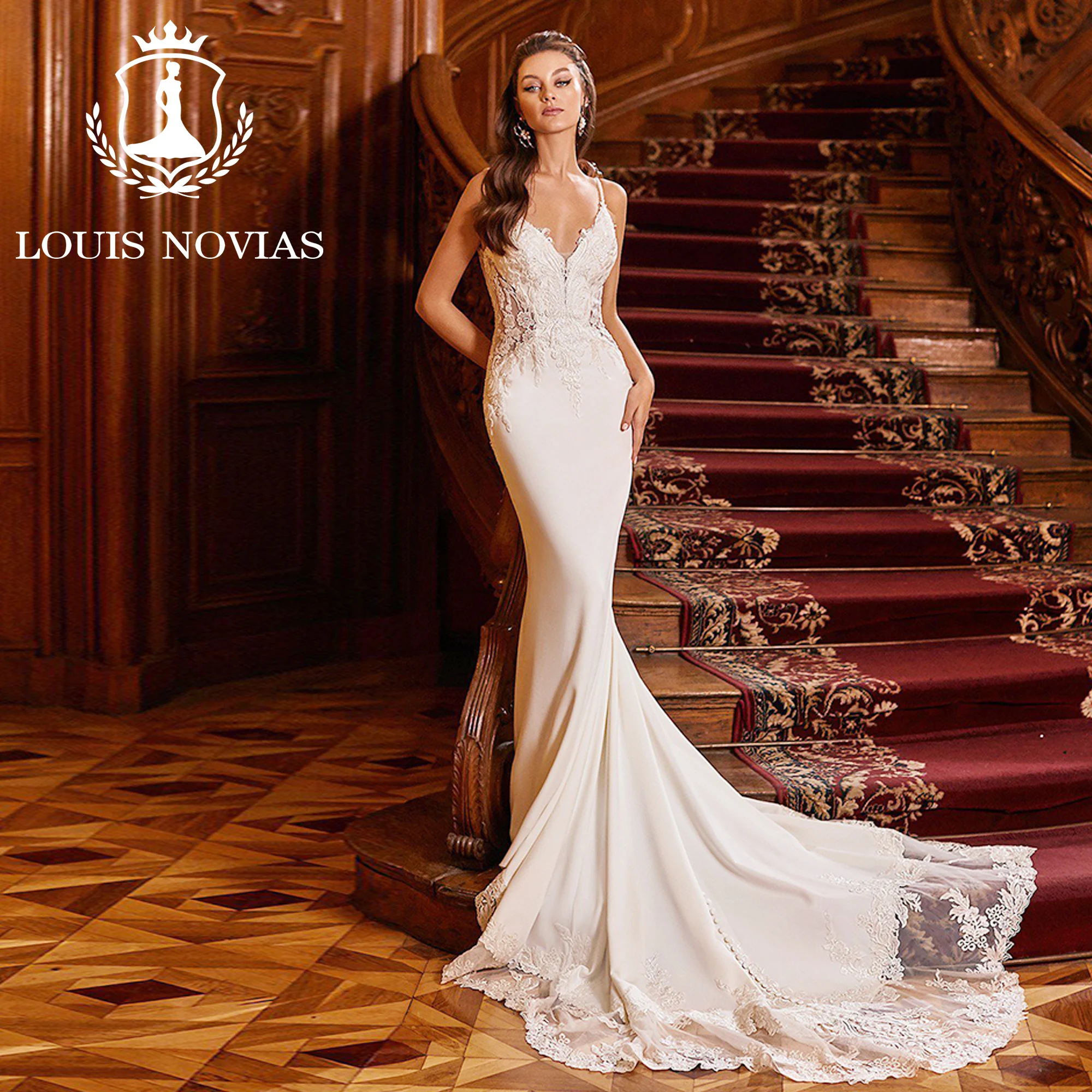 

LOUIS NOVIAS Mermaid Wedding Dress 2023 Sweetheart Spaghetti Straps Illusion Embroidered Organza Soft Satin Trumpe Wedding Gown