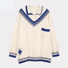 

V-Neck Sweater fake two design sweaters women wear foreign style spring and autumn loose college style