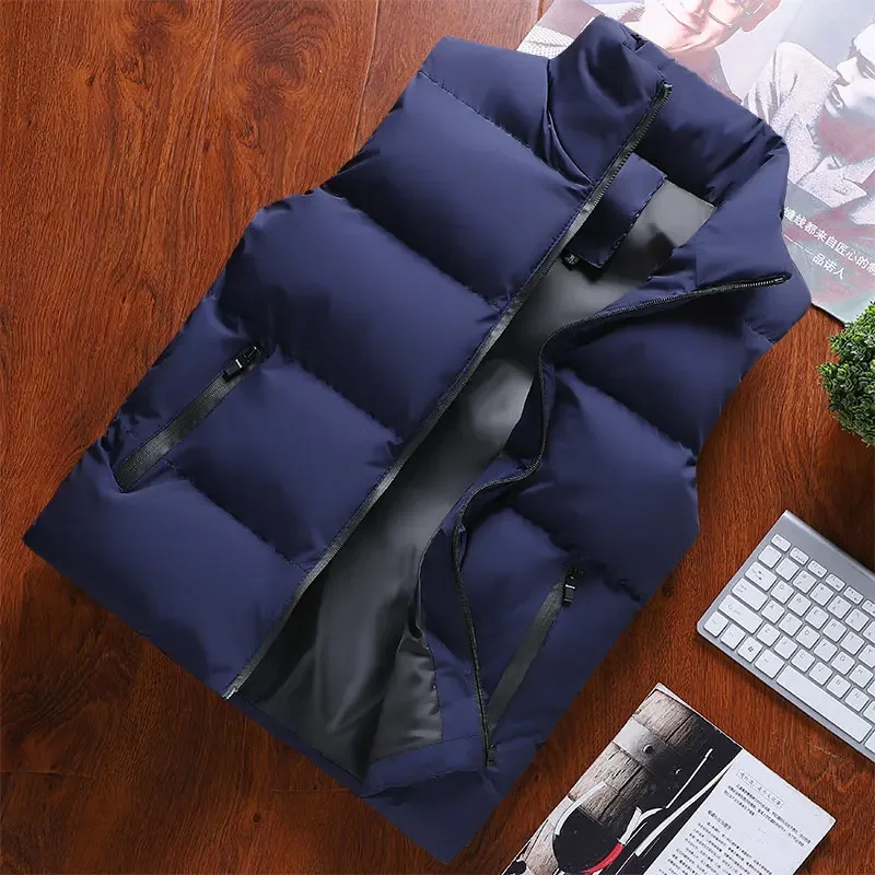 Sweatwear Winter Men Vest Parkas Cotton Casual Sleeveless Stand Thick Clothes Solid Color Vest Jacket Male