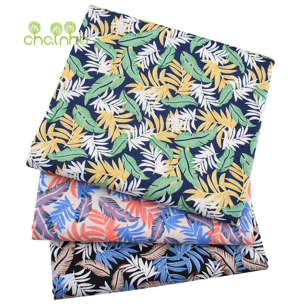 Chainho,Printed Plain Weave Poplin Cotton Fabric,DIY Sewing Quilting Material,Patchwork Cloth,Leaf Series,3 Sizes,15PC134