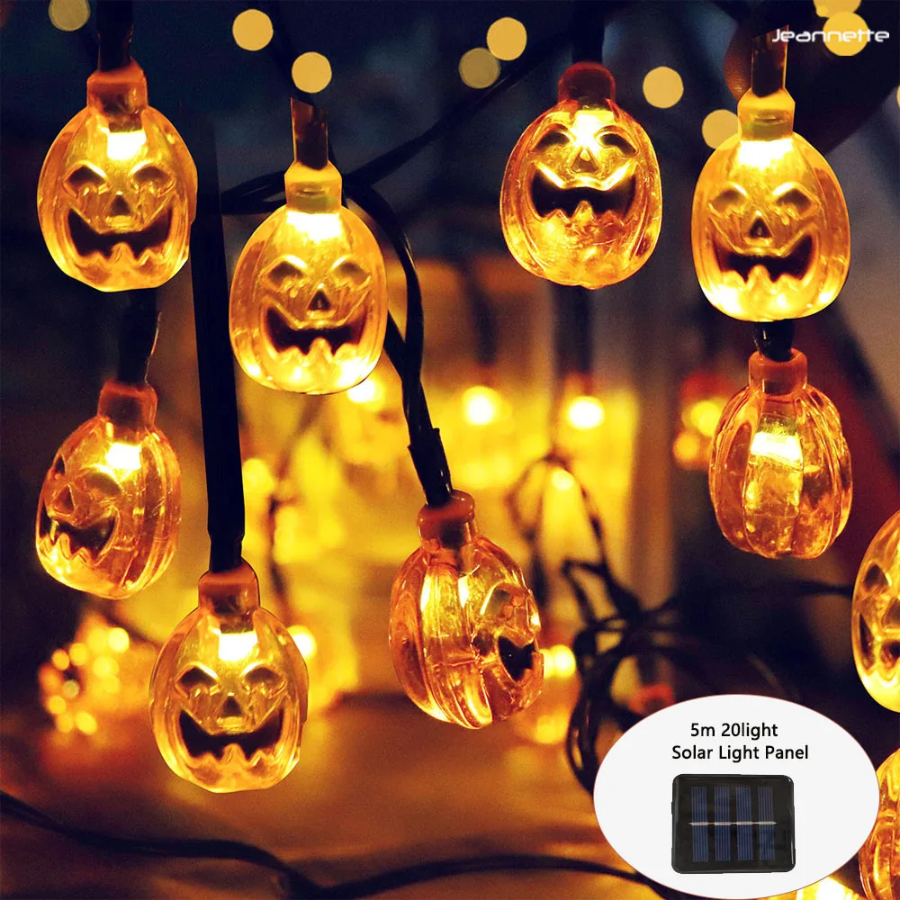 Outdoor Halloween Decorations Solar Light 5M 20 LED Pumpkin String Light Solar Halloween Party