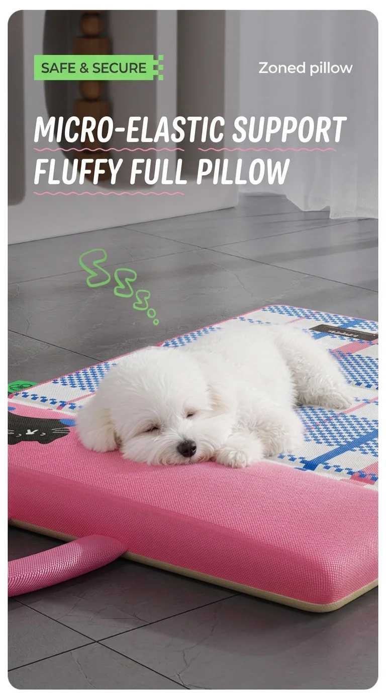 Portable Pet Cooling Mat With Pillow Foldable Waterproof Dog Bed_voghion.com