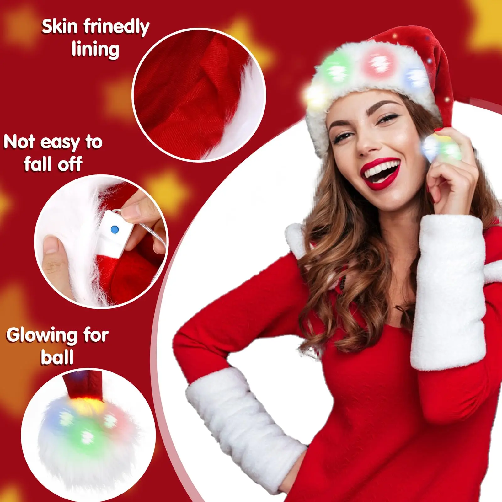 1pc lit santa hat, santa hat christmas party costume colorful glitter hat adult christmas party gift ornaments