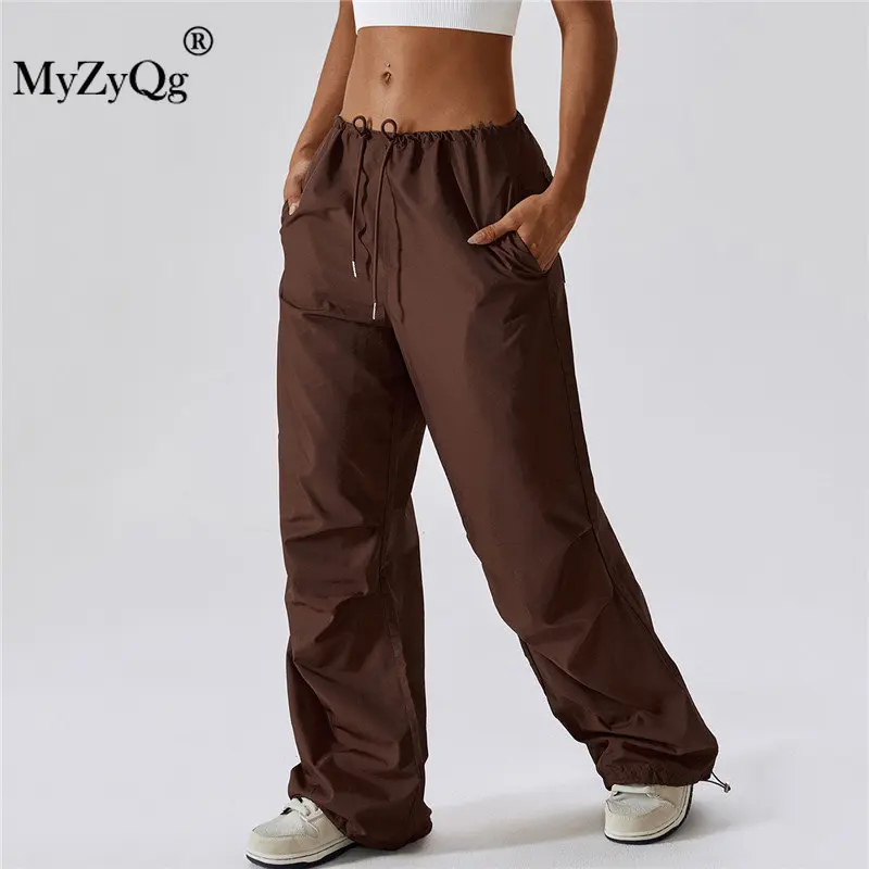 

MyZyQg Summer High Waist Sports Pants Quick Dry Women Loose Straight Leg Casual Pocket Cargo Pants Fine Diagonal Woven Fabric