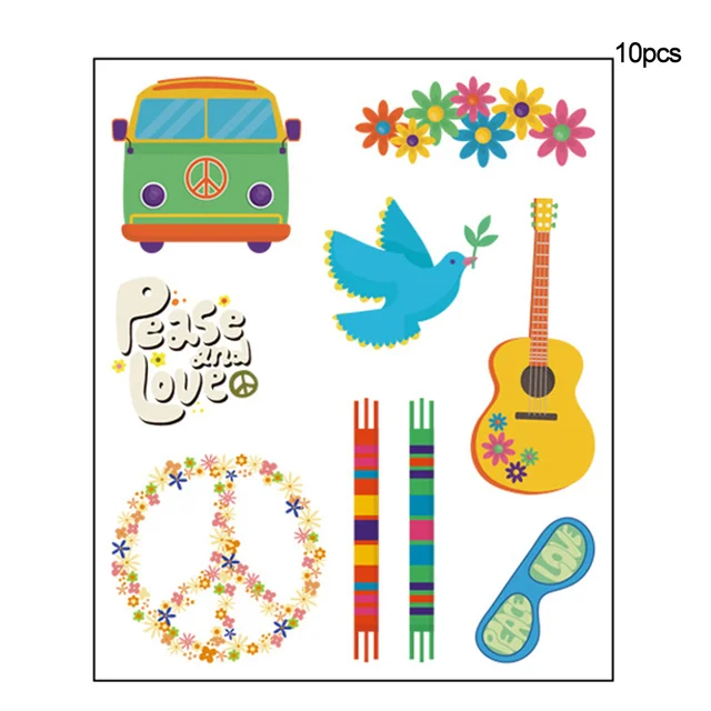 96 Tatuaggi Temporanei Luminosi Al Buio - Sticker Hippie Anni 70-90 Per Feste E Bambini - Foto 5