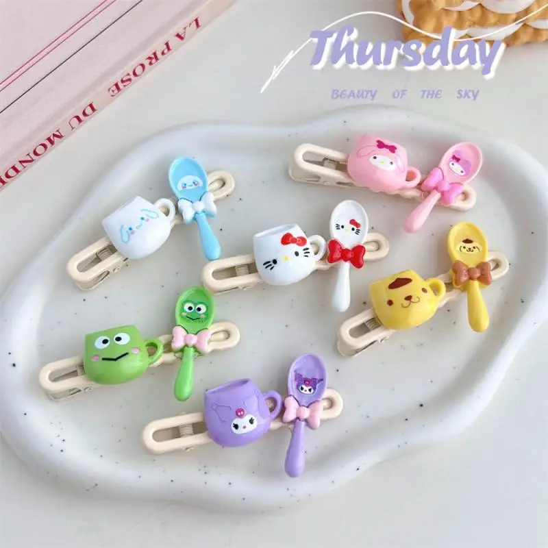 

Kawaii Sanrios Anime Hello Kitty Kuromi Cinnamoroll Melody Bangs Hair Clip Spoon Cups Fun Hairpin Sweet Cream Hair Clip Jewelry