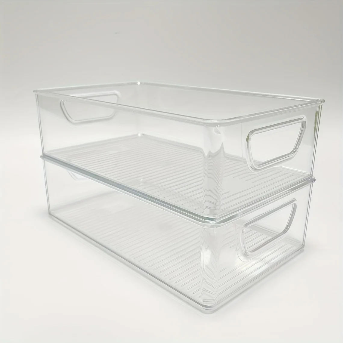 2pcs Stackable Refrigerator  Bins,  Space-saving Transparent Organizer With Handles, For Cabinets, Shelves, Drawer, Countertop A 3