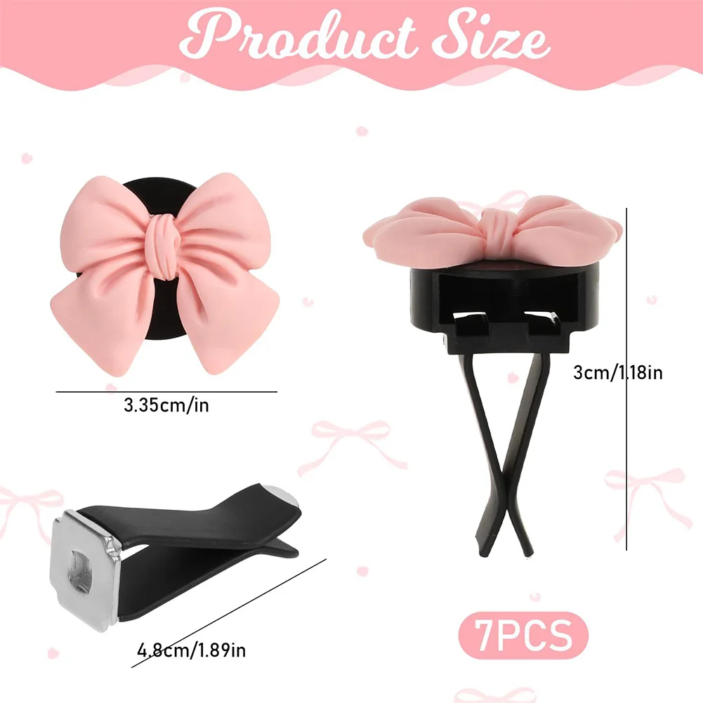 7Pcs Pink Bow Car Air Vent Freshener Clip Reusable Air Condition Vent Decoration for Car Interior Decoration Accessories