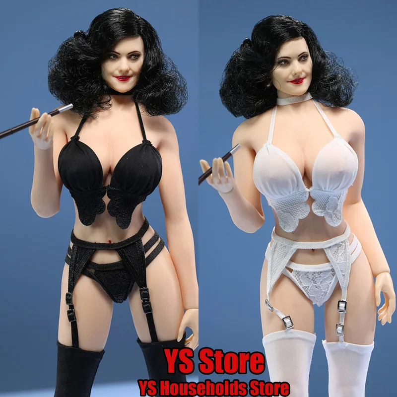 

Black/White 1/6 Female Soldier Halter Neck Beauty Lace Bra Underwear Long Stocking Clothes Set Accessory Fit 12" Figure Body