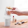 Acrylic storage box bathroom basin makeup organizer circular cotton swab holder QTip dispenser with bamboo cover 6