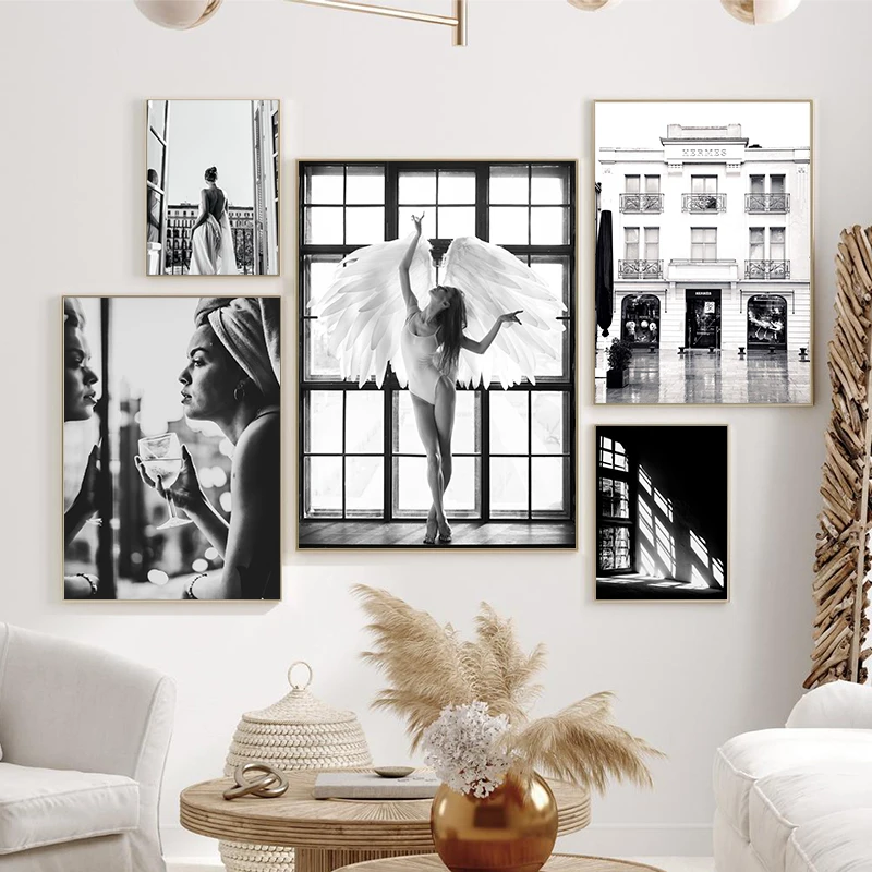 Black and White Model Photo Poster Fashion Woman Portrait Print Pictures Modern Wall Art Canvas Painting Decor