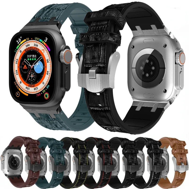 

Leather+Silicone Strap for Apple Watch Band Ultra 49mm 9 8 7 45mm 41mm Bracelet for iWatch 6 5 4 SE 44mm 40mm 3 42mm 38mm Belt