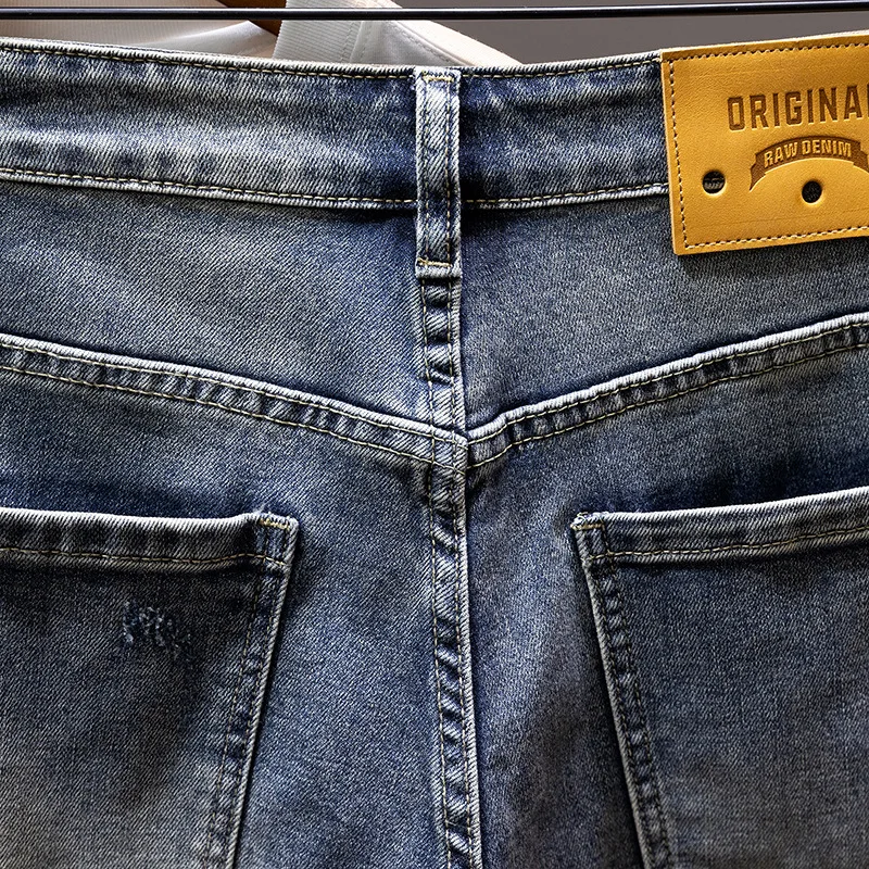 2024Summer thin denim shorts men's fashionable printed casual all-match elastic soft fashionable high-end scratch cropped pants
