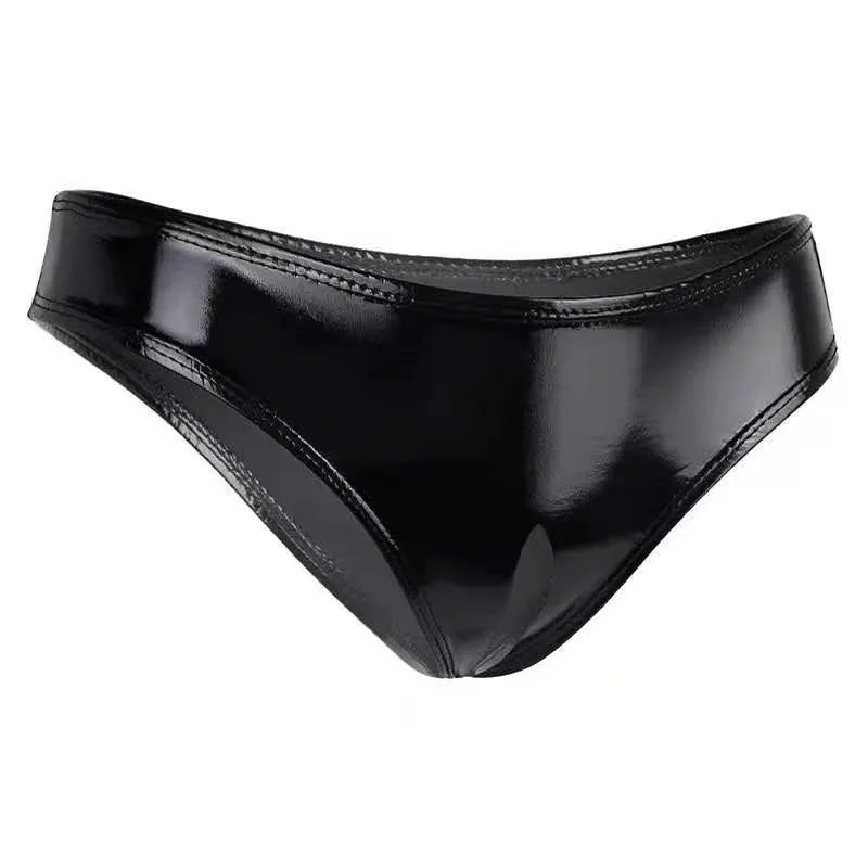 Women Crotchless Shorts Erotica Open Crotch Leather Briefs Crochless Show Hips Knickers Hollow Out Bondage Panties Black Elastic Pants Erotica Lingerie