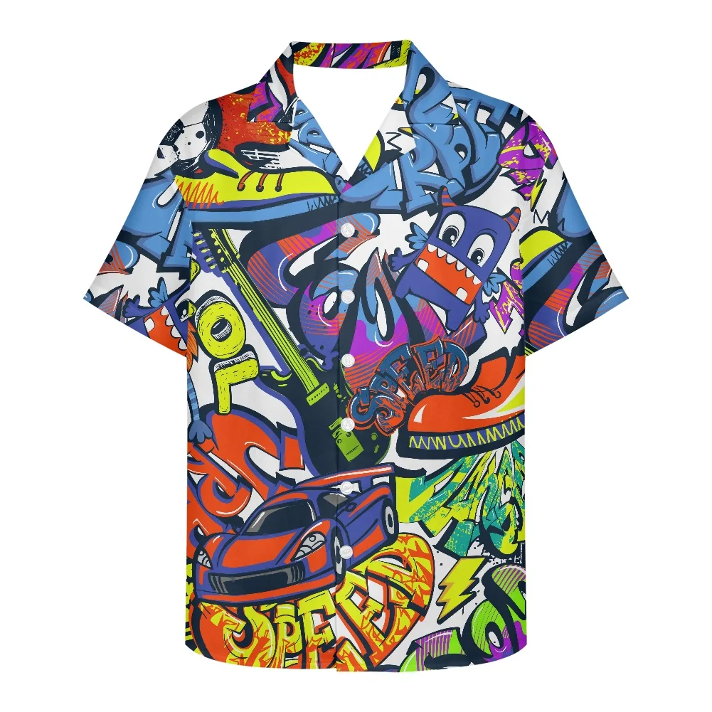 

Personality Street Art Graffiti Culture Attracts Girls Classic Men Casual Shirts Summer Breathable Beach Tops Short Sleeve Tunic