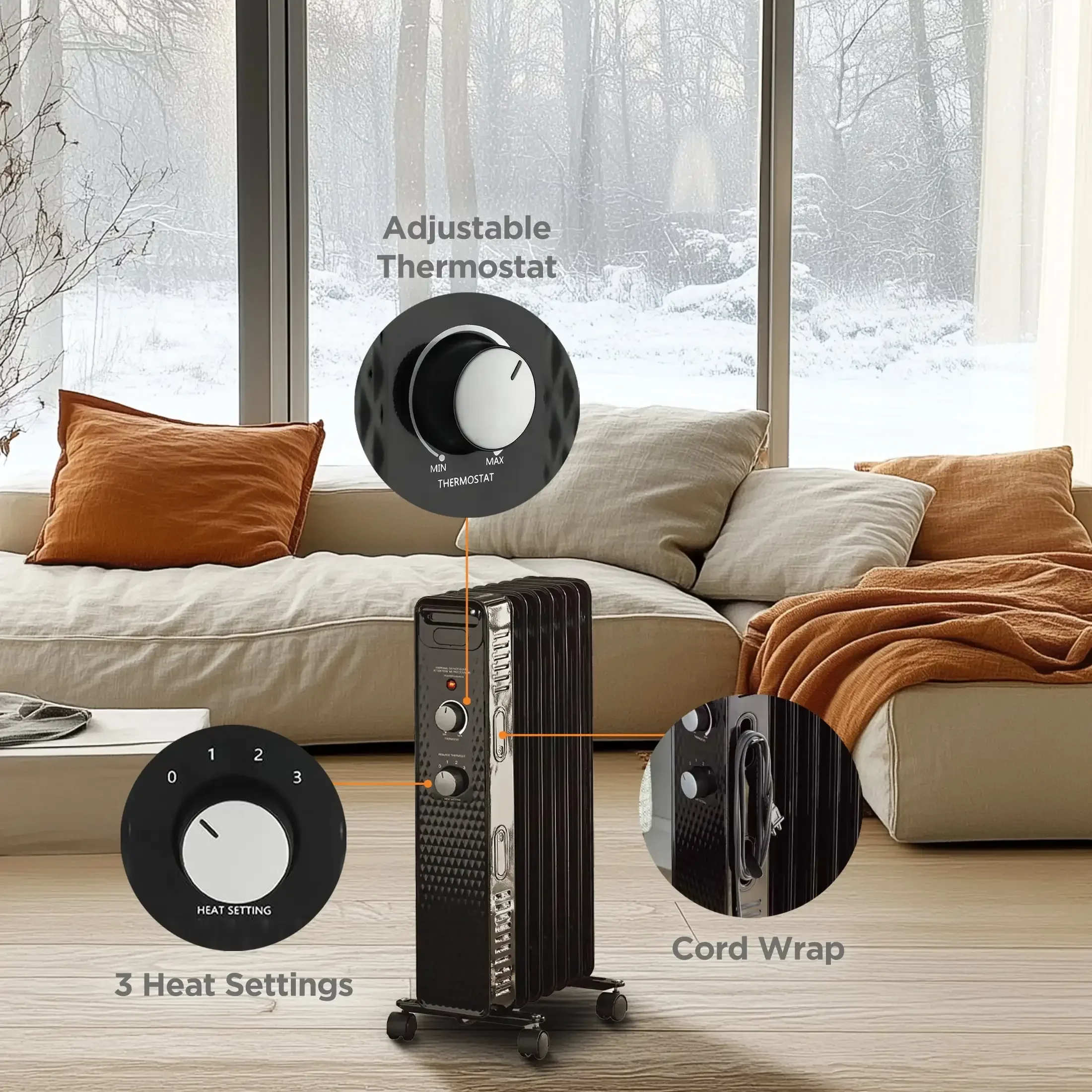 Mechanical Oil Filled Electric Radiator Space Heater, Black, New, WSH07O2ABB 3
