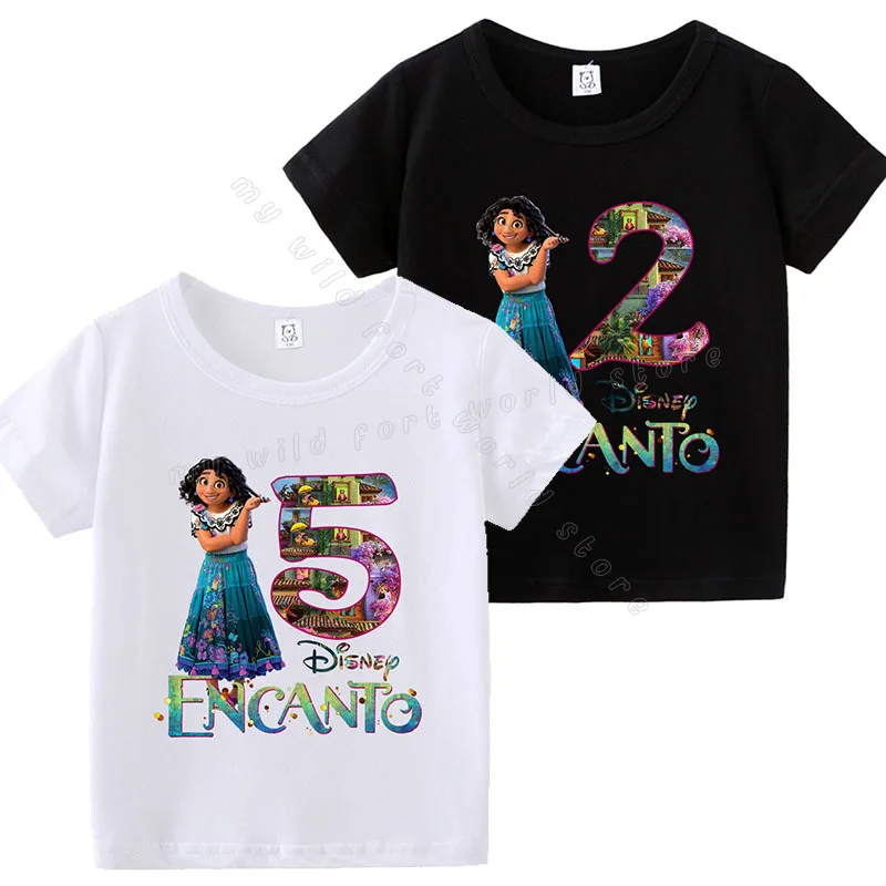 Disney Encanto Birthday T Shirt Princess Girl Summer Cotton T Shirts Children Cartoon Tees Tops Gift