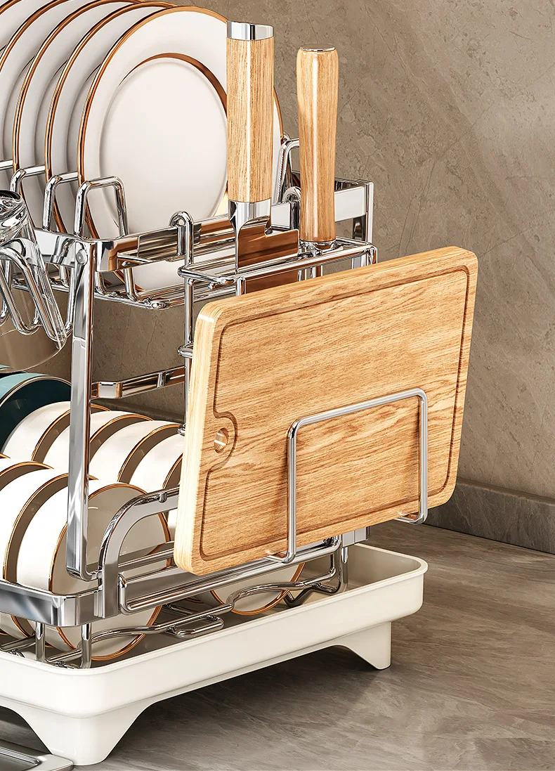 Dish Drying Rack - 2 Tier Stainless Steel Over Sink Shelf with Utensil Holder