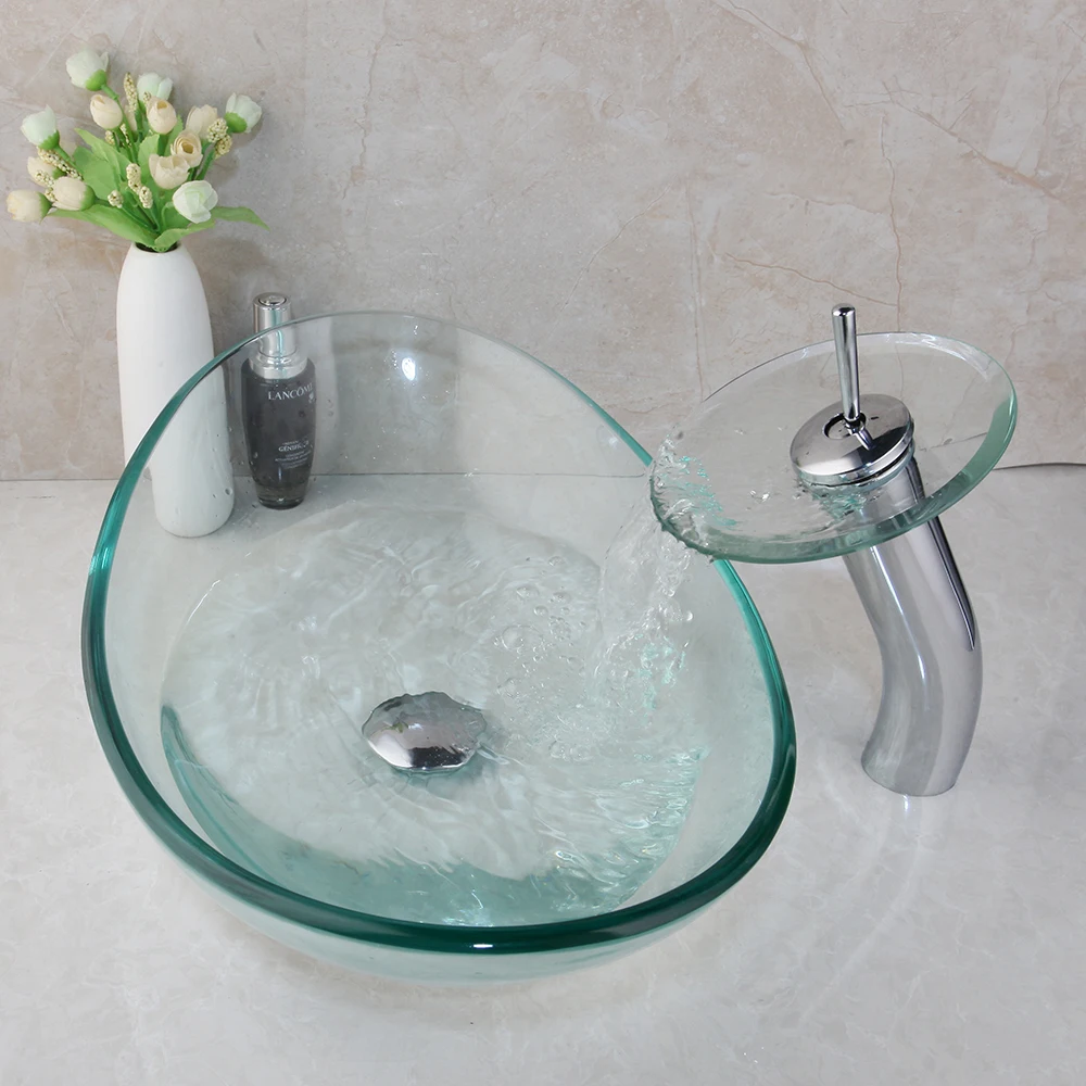 Badkamer Artistieke Vessel Sink, Moderne Ronde Gehard Glas Wastafel Waskom, Boven Counter Badkamer Toilet Ijdelheid Kom Wastafel