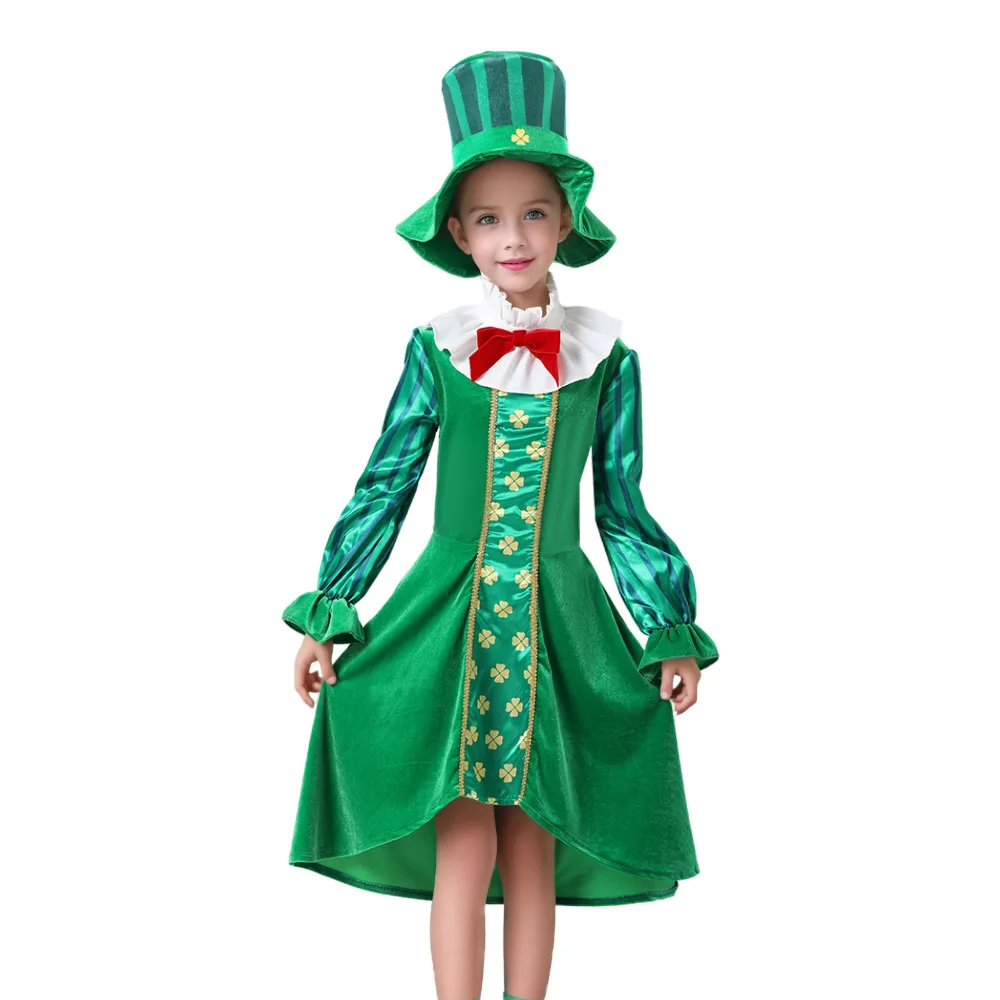 Kids Boys Girls Irish Leprechaun Green Fancy-dress Outfit St Patricks Day Party Costume Halloween Stage Program Perfoemance Wear