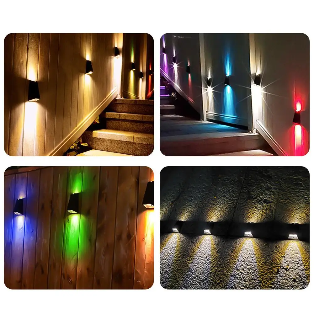2pcs Solar Colorful Wall Lamp Rgb Waterproof Up Down Color Changing Decoration Light For Patio Yard Decor