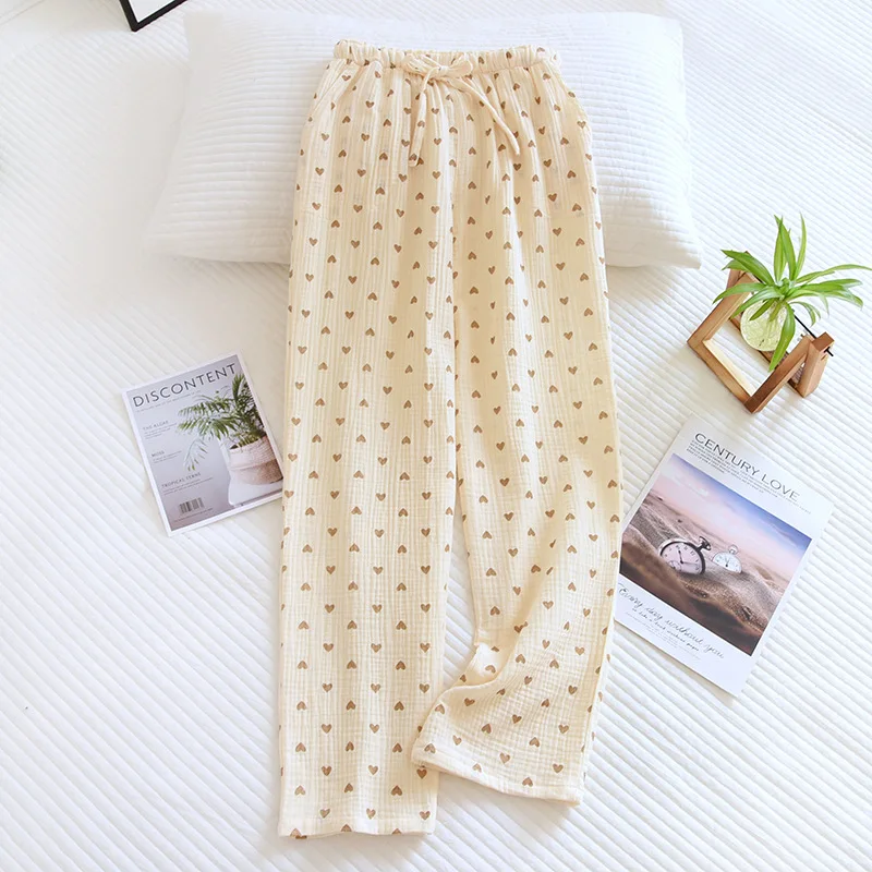 New Spring/Summer Ladies 100% Cotton Crepe Trousers Casual Pajama Pants Simple Women's Cute Love Home Pants plus size pants