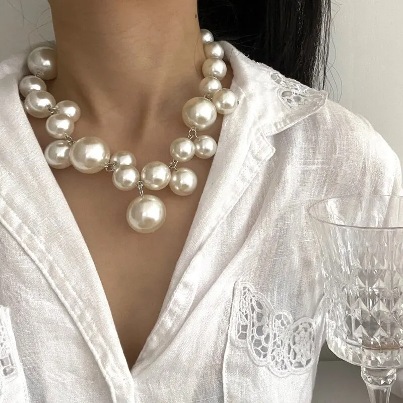 Elegante damesketting met imitatieparels, grote parels, choker, perfect voor feestjes, bruiloften, als bruidssieraad of als cadeau voor meisjes._voghion.com