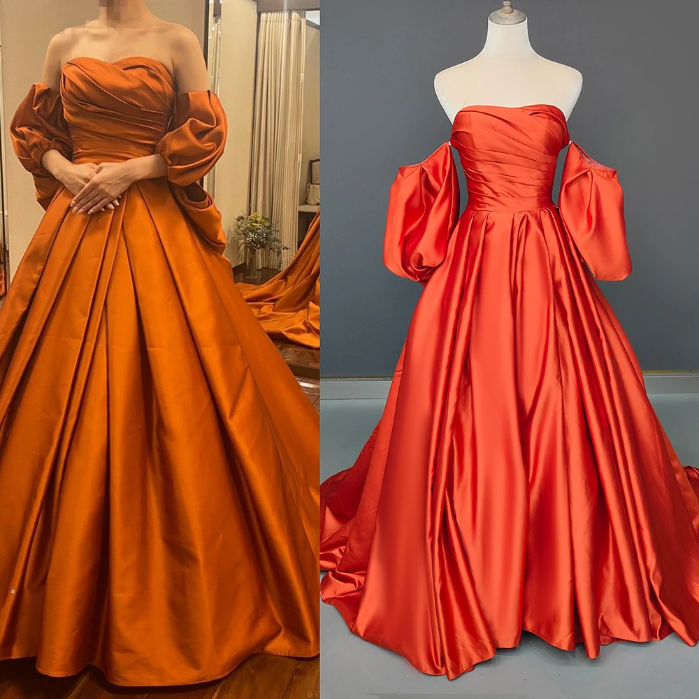 

Strapless Removeable Puff Sleeves Wedding Gowns Ruched Cathedral Large Bow Tieknot Sweetheart Elegant Real Photos Bridal Dress
