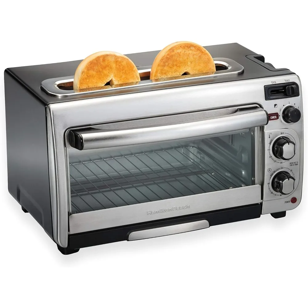 2-in-1 Countertop Toaster Oven and Long Slot 2 Slice Toaster 60 Minute Timer and Automatic Shut Off Shade Selector