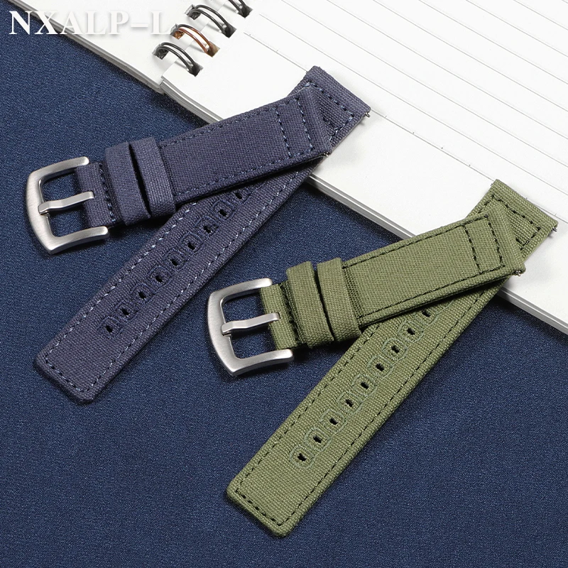 Quick Release Army Green Nylon Canvas Watch Strap with Brushed Buckle