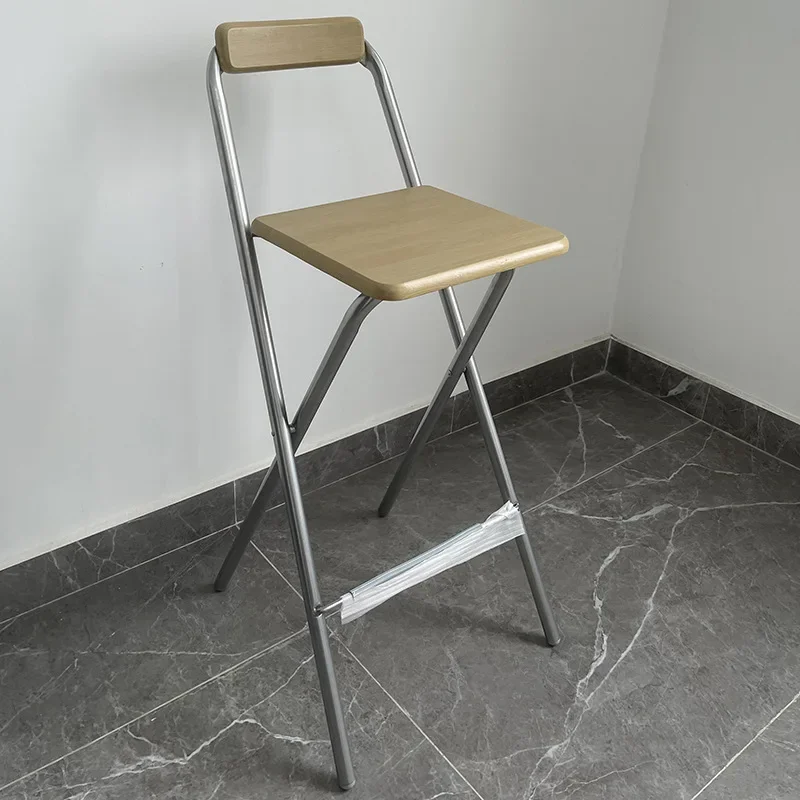 Minimalist Bar Stool Folding Upholstered High Stool Bar Backrest Stools Outdoor Metal Leisure Portable Chairs