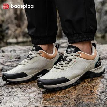 Baasploa Men Hiking Shoes New Outdoor Camping Resistant Non Slip Sneakers Male Casual Lace-Up Lightweight Waterproof Shoes