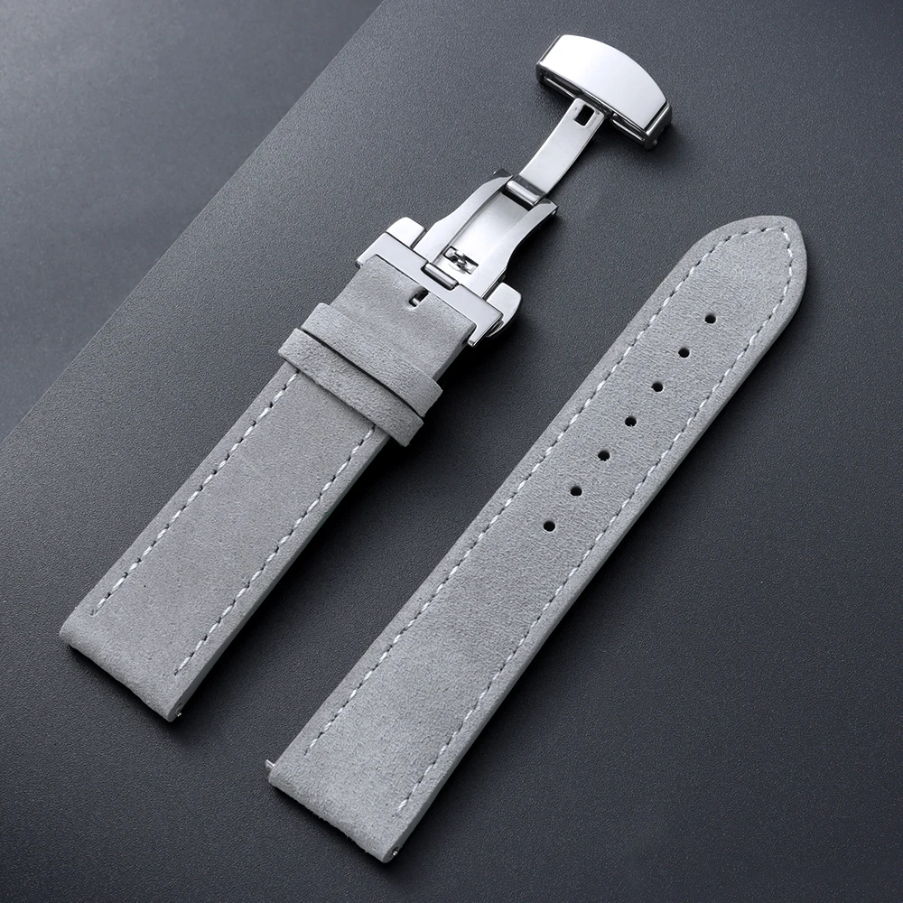 Vintage Suede Cowhide Watch Strap with Butterfly Buckle Bracelet - Sport Wristband