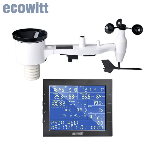 Station météo WiFi professionnelle sans fil avec capteur extérieur,  pluviomètre, prévisions météo, anémomètre, Internet, 0310 - AliExpress