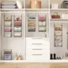 4 Tier Closet Hanging Organizer, Closet Organizers and Storage with 5 S Hooks, Closet Hanging Shelves & Freestanding Wire Storag 4