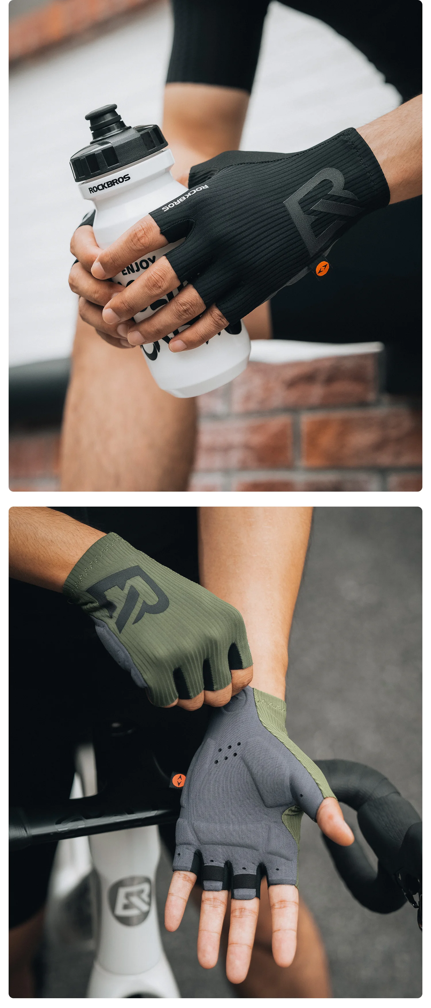 ROCKBROS Sommer-Fahrradhandschuhe leicht elastisch atmungsaktiv Halbfinger-Handschuhe hochdichtes Kissen Handflächenpolster Fahrradhandschuhe – Detail 14
