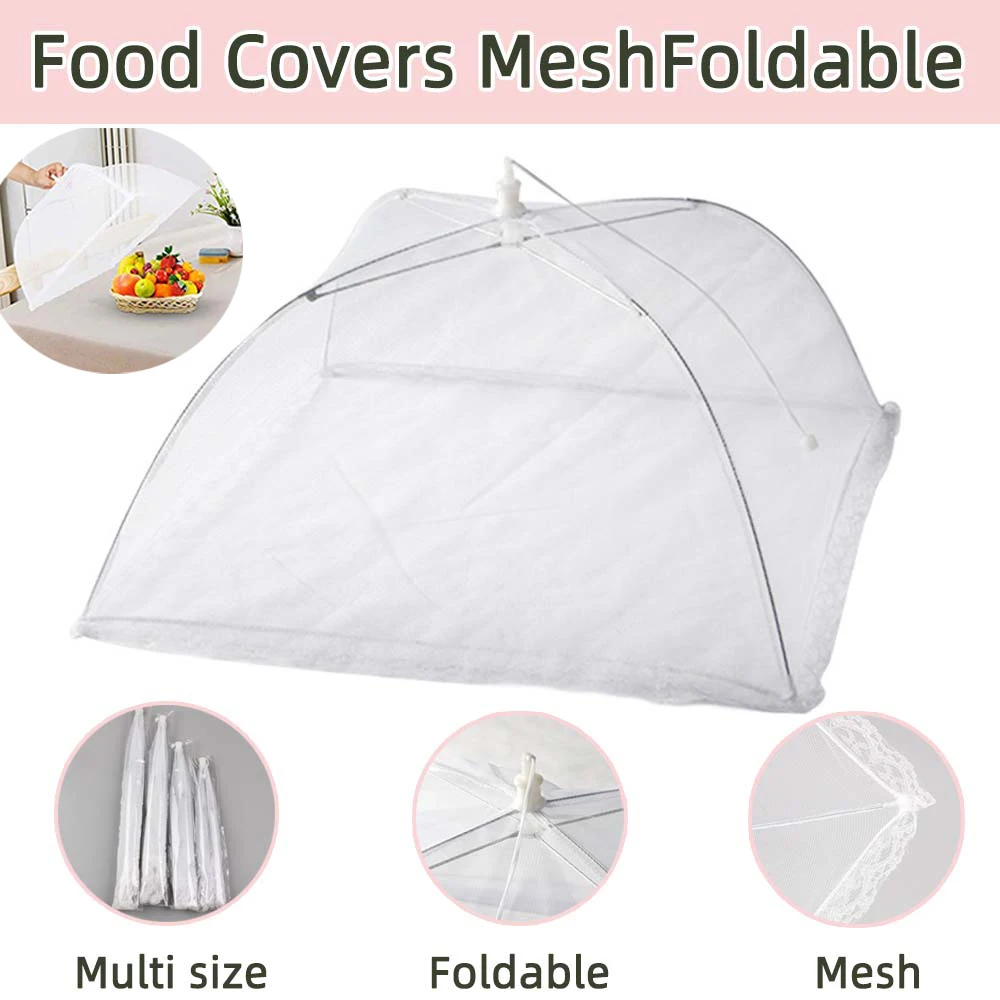 7 pakjes mesh voedselhoes voor buiten, 1 groot 40 x 24 inch en 6 verpakkingen 40 x 40 cm pop-up gaasscherm, voedseltent, paraplu, herbruikbaar en inklapbaar voedselnet voor picknickaccessoires en