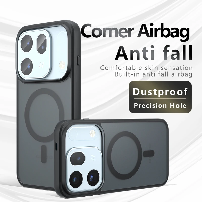 Shockproof Magnetic Matte Case - Anti-Fingerprint Non-Slip Translucent Cover