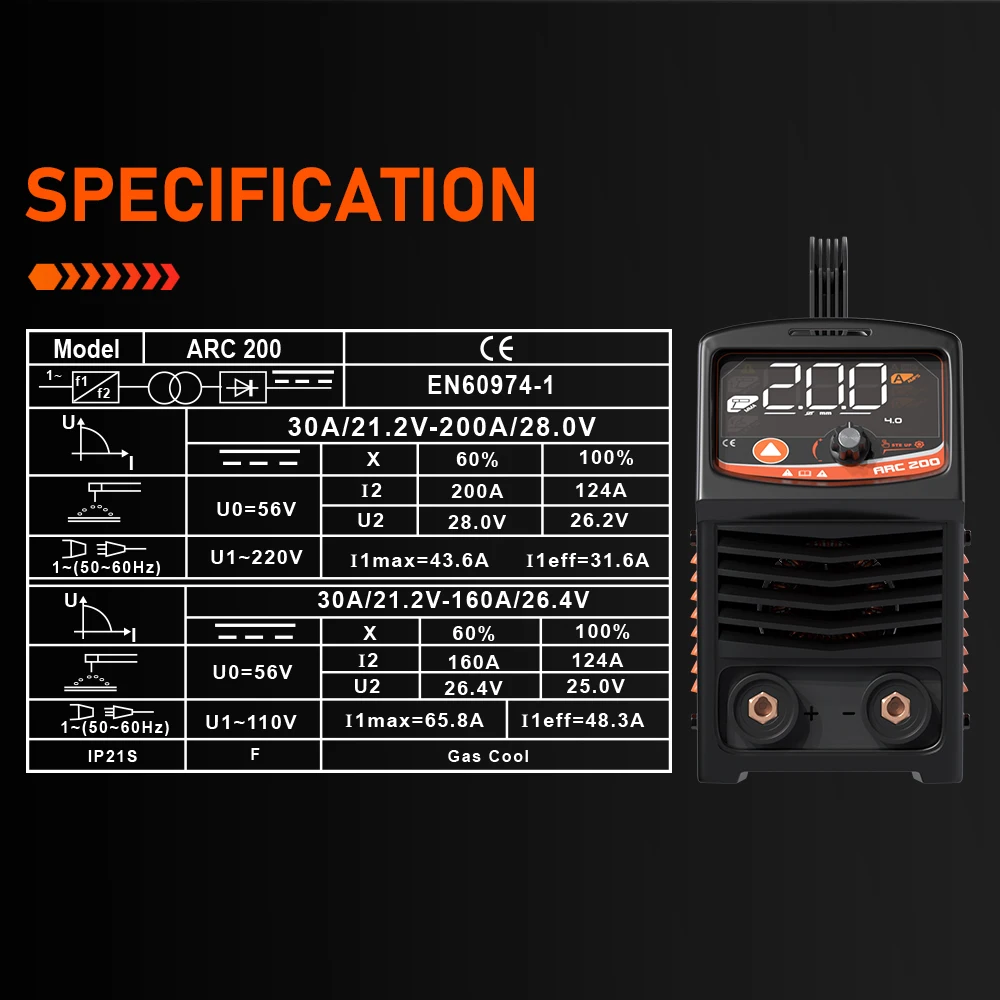 FEIFANKE ARC200 MMA/Lift TIG LED Dispaly Welding Machine IGBT Inverter Synergic Control Welder Machine with Hot Start 5