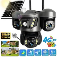 Solar 4G IP Camera 15MP Three Lens Three Screen  Waterproof Monitor Night Vision Security Protection PTZ Video Surveillance