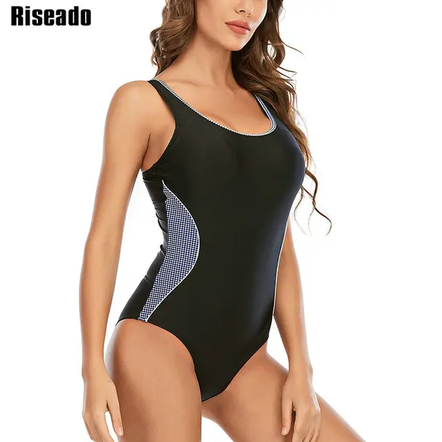 Riseado Sports Swimsuit One Piece Women s Swimwear 2023 New Racer Back Bodysuit Patchwork Bathing Suit