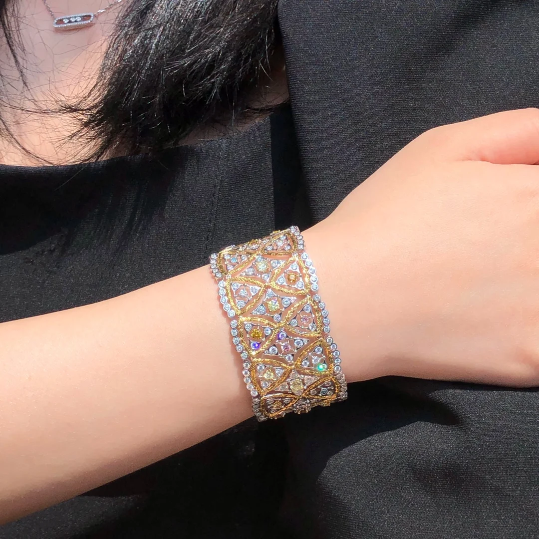 Pink Green Purple Yellow Diamonds total 3.29ct Solid 18K Gold Gemstones Jewellery Bracelets for women Fine Bracelet