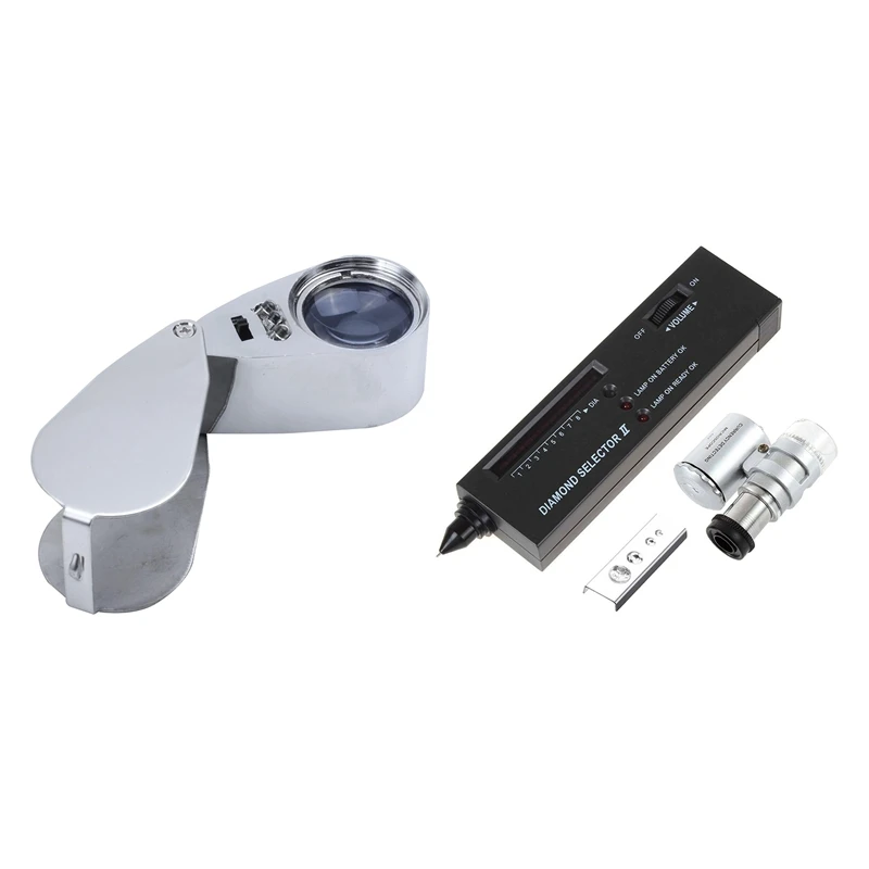 40X LED Pocket Magnifier Jeweller Eye Glass Loop Lens Magnifying Loupe UV Light With Jeweler Diamond Tool Kit