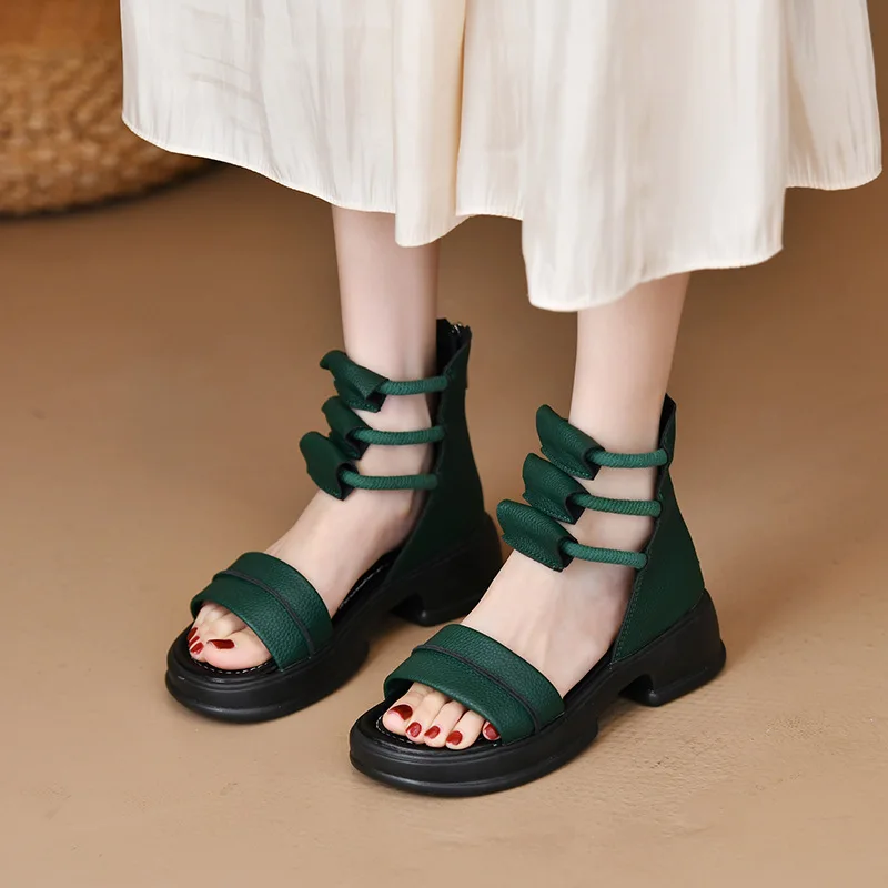 

2023 Fashion Roman Sandals For Women Casual Shoes Thick Platform Solid Summer Peep-toe Beach Shoes Zipper Female Sandale Femme