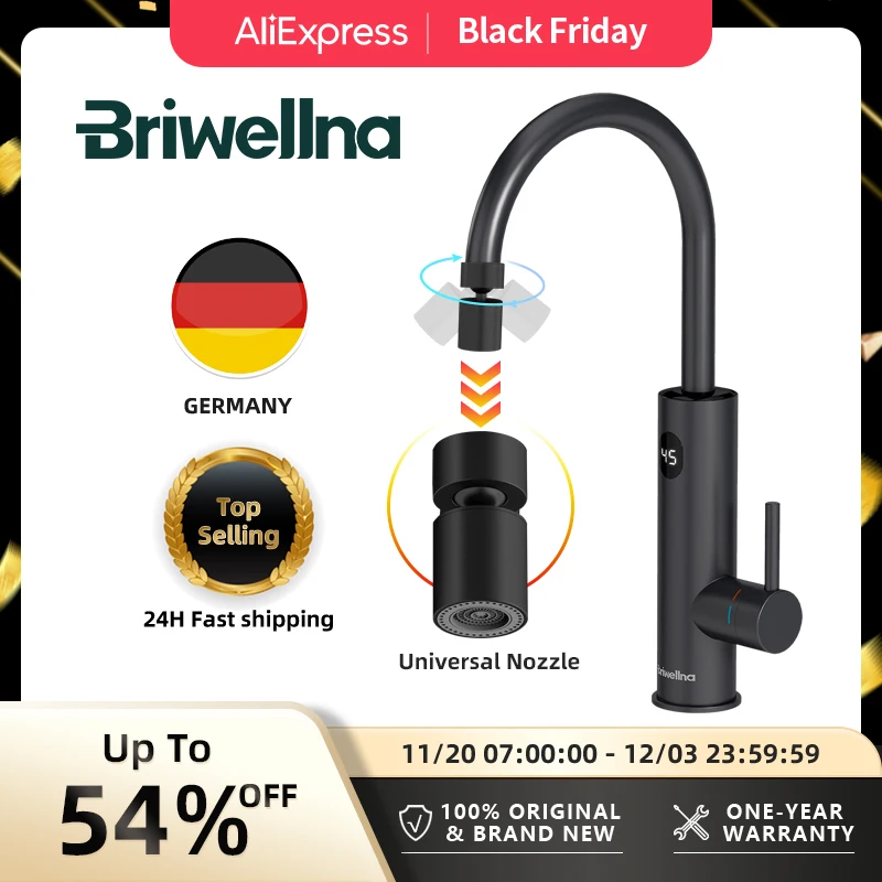 Briwellna ก๊อกน้ําร้อนทันทีเครื่องทําความร้อนก๊อกน้ําไฟฟ้า 220V พร้อมหัวฉีดอะแดปเตอร์สากลก๊อกน้ําทําความร้อนสแตนเลส 1