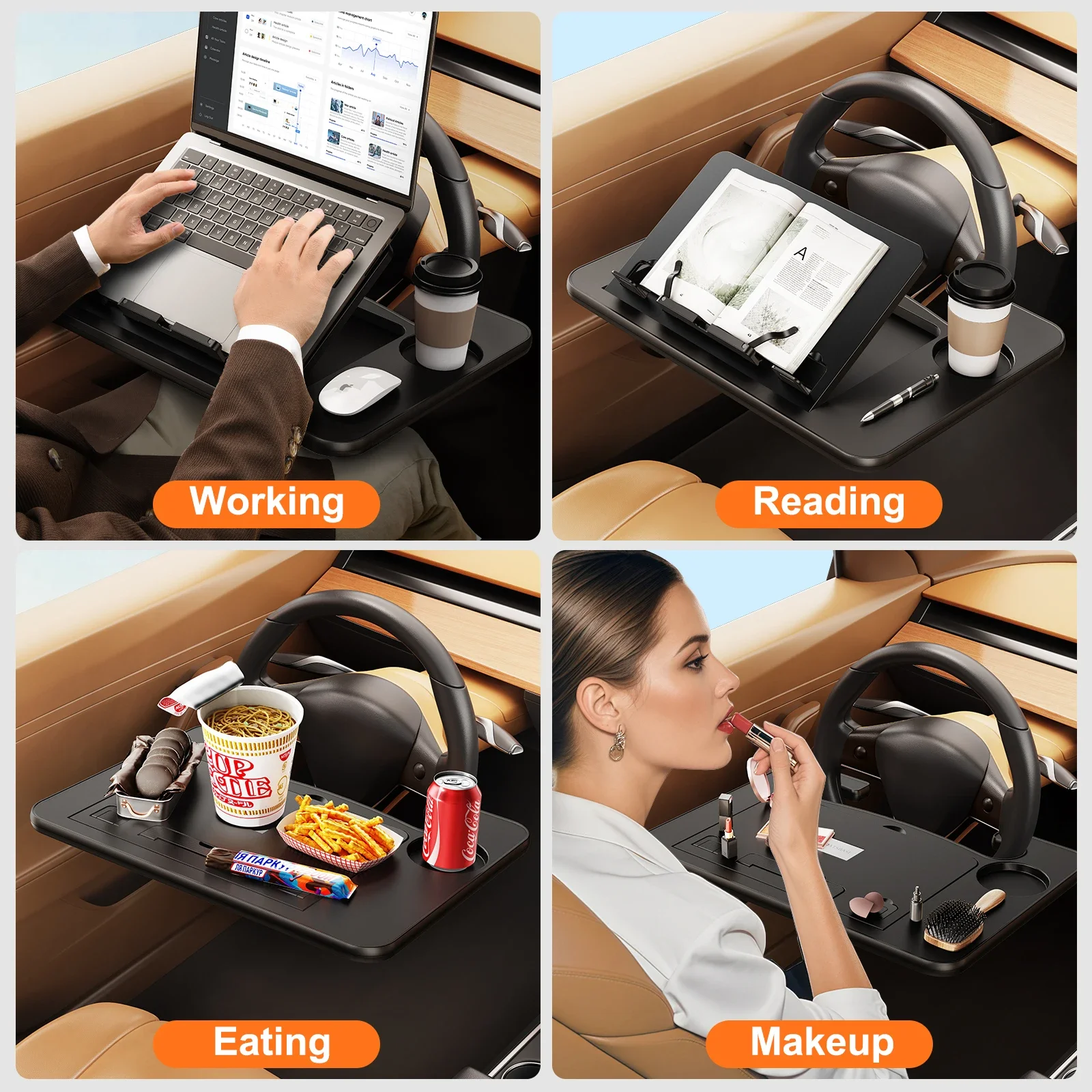 Oatsbasf Portable Car Steering Wheel Laptop Stand Desk Mount Angle Adjustable Foldable Stable Tray Board Table for Work Eat Read