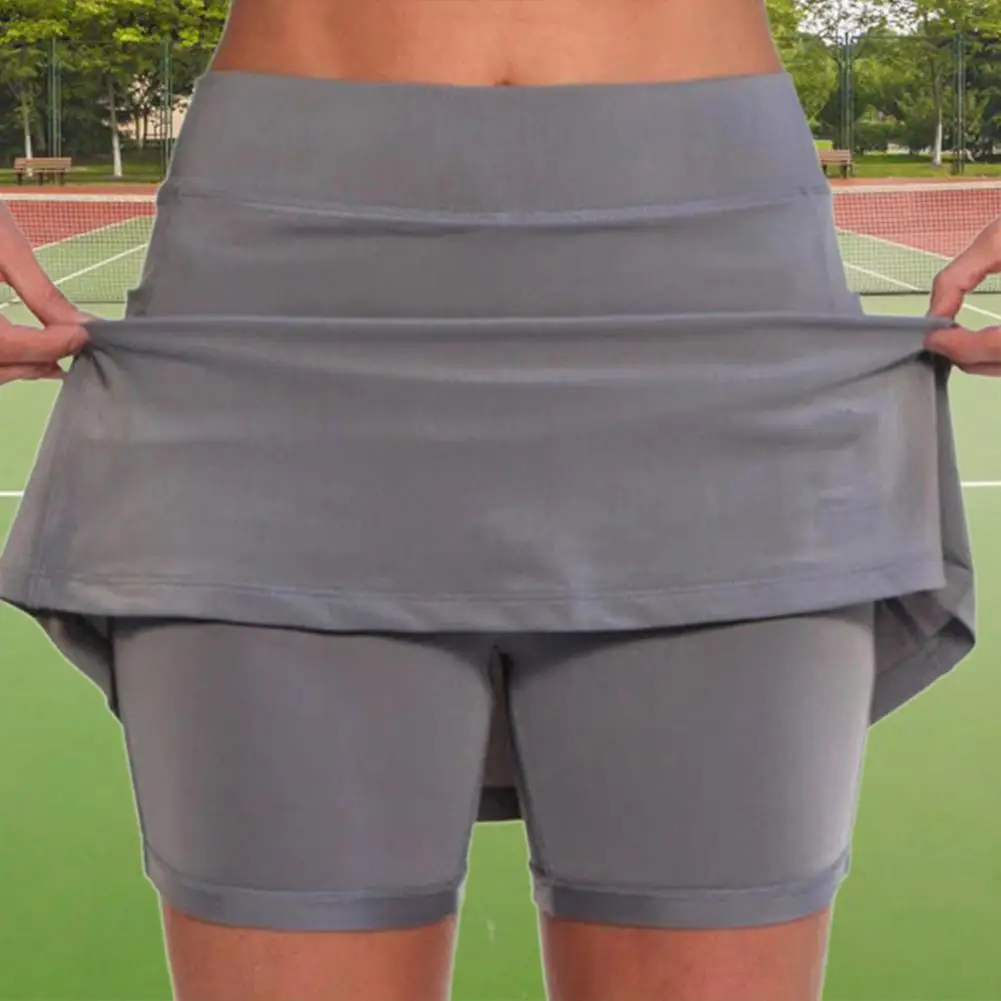 

Casual Sport Shorts Summer Workout Shorts Slim Anti Exposure Fake Two Piece Shorts Skirt Pockets