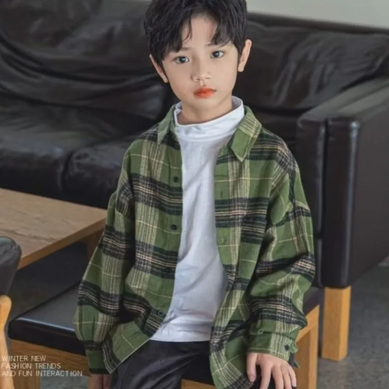 남아용 체크 셔츠 대형 사이즈 봄 가을 2025 신상 트렌디 스트리트웨어 재킷 남아용 멋진 스타일리시 의류